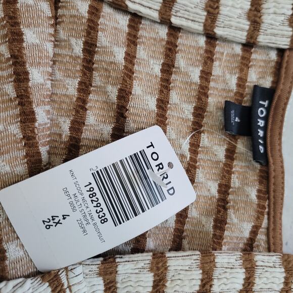 Torrid Size 4XL Brown Multi Stripe Scoop Neck Tank Bodysuit Stretchy - Picture 7 of 8